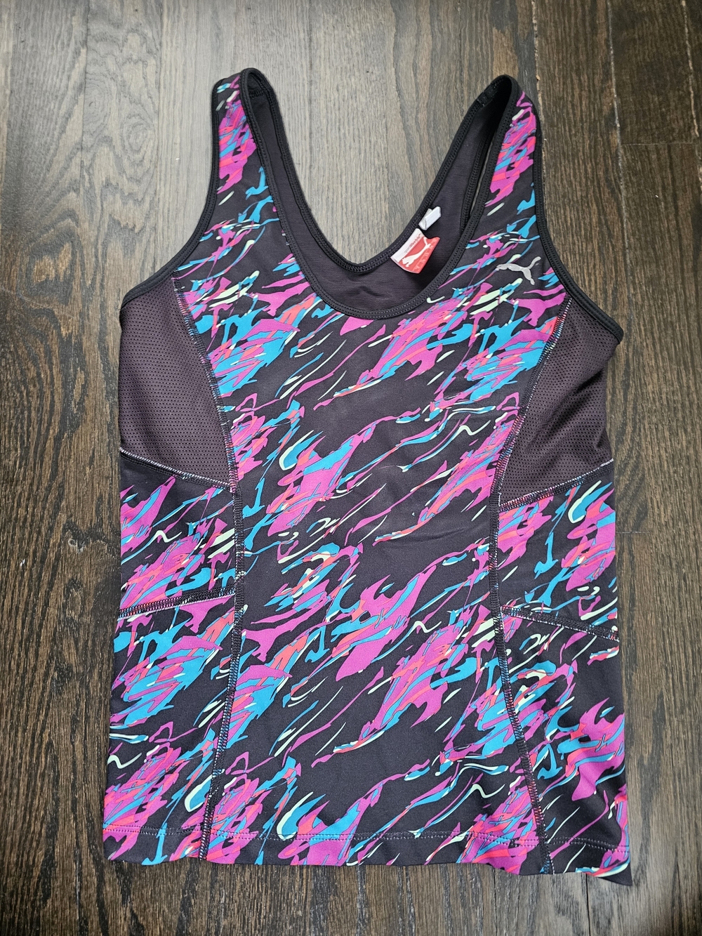 Puma Black Tank Top with Pink & Teal Abstract Print